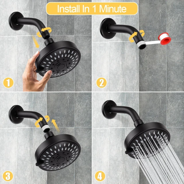 Alt view image 6 of 7 - High Pressure Rain Shower Head 2PCS 5 Modes 4.1 Inch Matte Black Low Water Pressure Compatible, Powerful Spray Fixed Showerhead for a Relaxing Indoor & Outdoor Shower