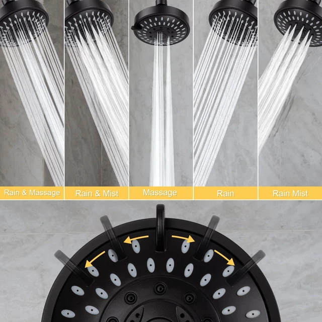 Alt view image 4 of 7 - High Pressure Rain Shower Head 2PCS 5 Modes 4.1 Inch Matte Black Low Water Pressure Compatible, Powerful Spray Fixed Showerhead for a Relaxing Indoor & Outdoor Shower