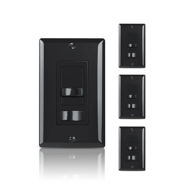 Main image of Dimmer Light Switch, Single-Pole/3 Way Dimmer Switch, Black, 4 Pack Slide Dimmer Switches Compatible with 300W Dimmable LED/CFL or 600W INC/HAL Bulbs, No Neutral Wire Required, ETL & FCC Listed