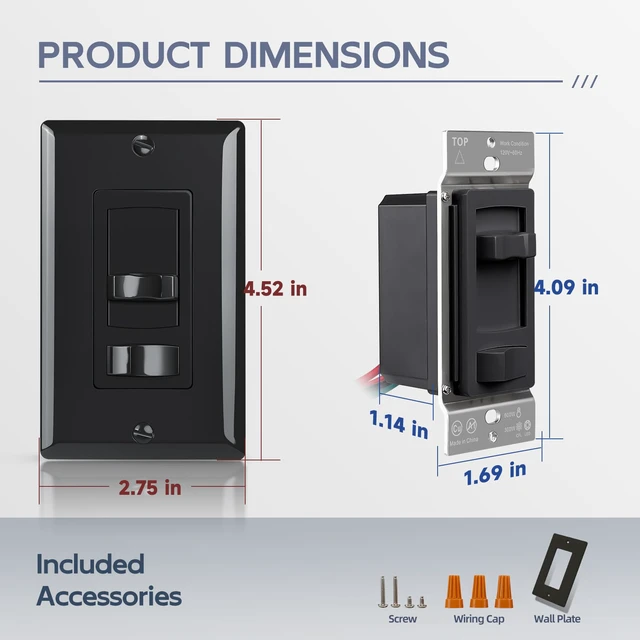 Alt view image 5 of 7 - Dimmer Light Switch, Single-Pole/3 Way Dimmer Switch, Black, 4 Pack Slide Dimmer Switches Compatible with 300W Dimmable LED/CFL or 600W INC/HAL Bulbs, No Neutral Wire Required, ETL & FCC Listed