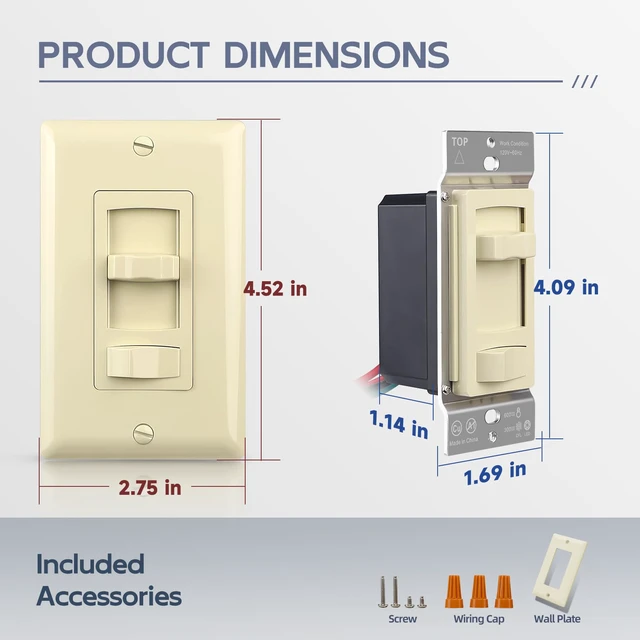 Alt view image 5 of 7 - Dimmer Electrical Light Switch, Single-Pole or 3 Way Full Range Dimming Decora Wall Switches for LED Light/CFL/Incandescent, Wall Plate Included, ETL Listed, Ivory, 4 Pack