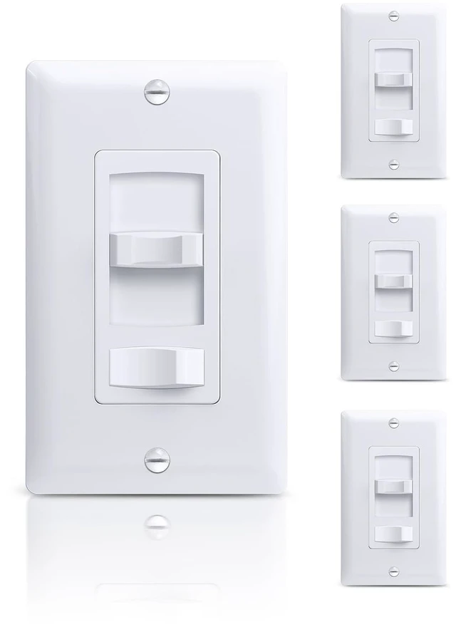 Main image of Slide Dimmer Light Switch, Single Pole/3-Way Rocker Dimmer, 4 Pack Full Range Slide Control Dimmer Switches for 300W LED/CFL or 600W INC/HAL Bulbs, No Neutral Wire Required, ETL Listed, White