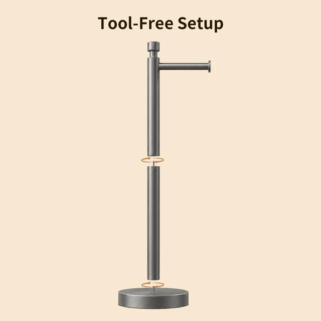 Alt view image 6 of 6 - Toilet Paper Holder Stand with Weighted Base, Brushed Graphite Stainless Steel Design with Open-Arm Access for Bathrooms and Powder Rooms