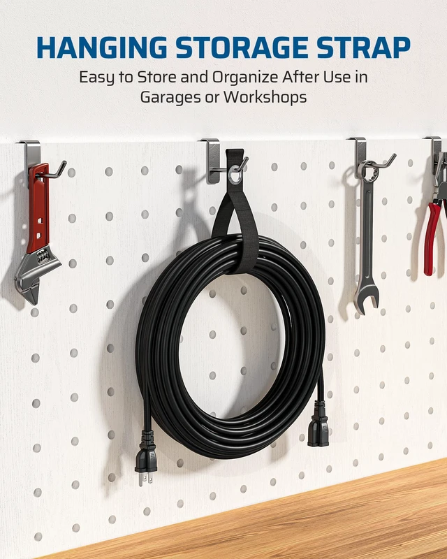 Alt view image 2 of 7 - 50FT 16/3 Outdoor Extension Cord, 125V/13A, Black, ETL Listed Storage Strap, 3 Prong SJTW Weatherproof Power Cable, Heavy-Duty Copper Construction, Ideal for Indoor/Outdoor Appliances