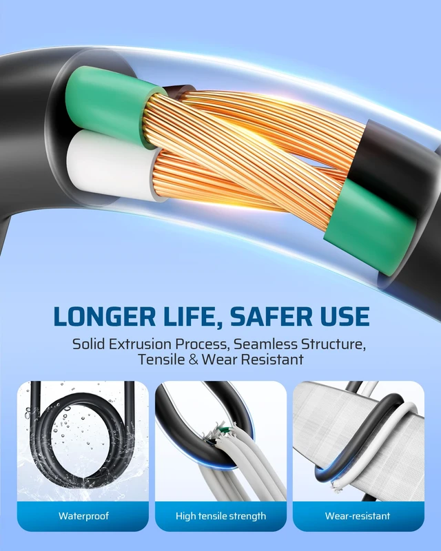 Alt view image 5 of 7 - 50FT 16/3 Outdoor Extension Cord, 125V/13A, Black, ETL Listed Storage Strap, 3 Prong SJTW Weatherproof Power Cable, Heavy-Duty Copper Construction, Ideal for Indoor/Outdoor Appliances
