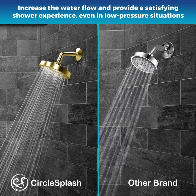 Alt view image 6 of 7 - Shower Head - High Pressure 2.5 GPM - Gold Anti-clog silicone nozzles, removable restrictor, easy-clean fixed replacement