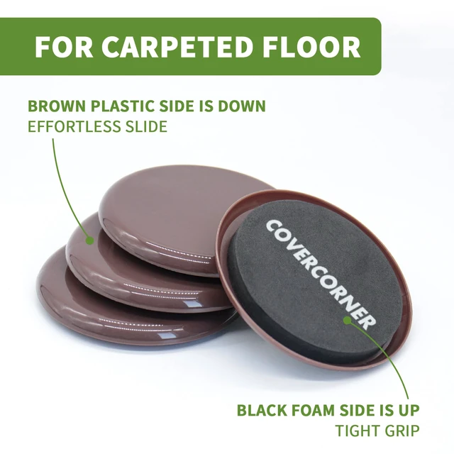 Alt view image 3 of 7 - Furniture Sliders for Carpet 16 PCS - 3 1/2" Brown Furniture Moving Sliders, Chair Leg Floor Protectors, Carpet Sliders for Furniture - Move Your Furniture Easily & Safely