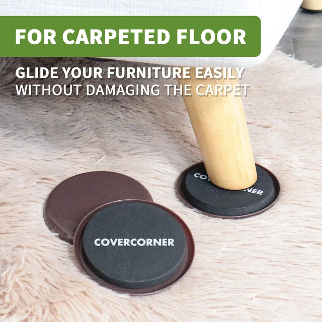 Alt view image 4 of 7 - Furniture Sliders for Carpet 16 PCS - 3 1/2" Brown Furniture Moving Sliders, Chair Leg Floor Protectors, Carpet Sliders for Furniture - Move Your Furniture Easily & Safely