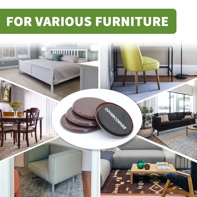 Alt view image 6 of 7 - Furniture Sliders for Carpet 16 PCS - 3 1/2" Brown Furniture Moving Sliders, Chair Leg Floor Protectors, Carpet Sliders for Furniture - Move Your Furniture Easily & Safely