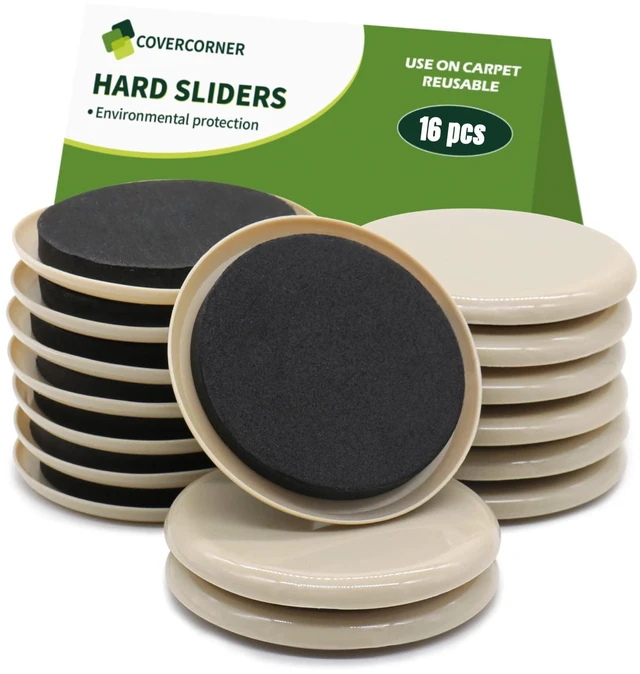 Main image of Furniture Sliders for Carpet 16 PCS - 3 1/2" Beige Furniture Moving Sliders, Chair Leg Floor Protectors, Carpet Sliders for Furniture - Move Your Furniture Easily & Safely