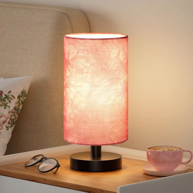 Main image of Small Table Lamps(Pink Shade - Black Base, 9" Inline Control) 3000K LED Blub Included 680 Lumens Easy Assembly Minimalist Design E26 for Kitchen for Kids Room