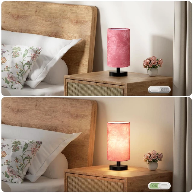 Alt view image 4 of 7 - Small Table Lamps(Pink Shade - Black Base, 9" Inline Control) 3000K LED Blub Included 680 Lumens Easy Assembly Minimalist Design E26 for Kitchen for Kids Room