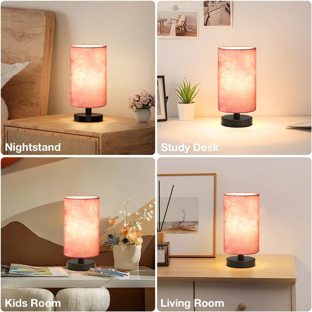 Alt view image 5 of 7 - Small Table Lamps(Pink Shade - Black Base, 9" Inline Control) 3000K LED Blub Included 680 Lumens Easy Assembly Minimalist Design E26 for Kitchen for Kids Room
