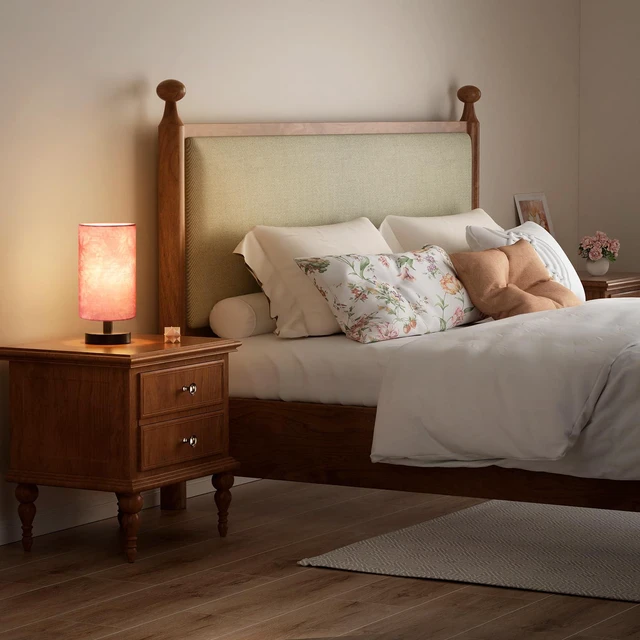 Alt view image 6 of 7 - Small Table Lamps(Pink Shade - Black Base, 9" Inline Control) 3000K LED Blub Included 680 Lumens Easy Assembly Minimalist Design E26 for Kitchen for Kids Room