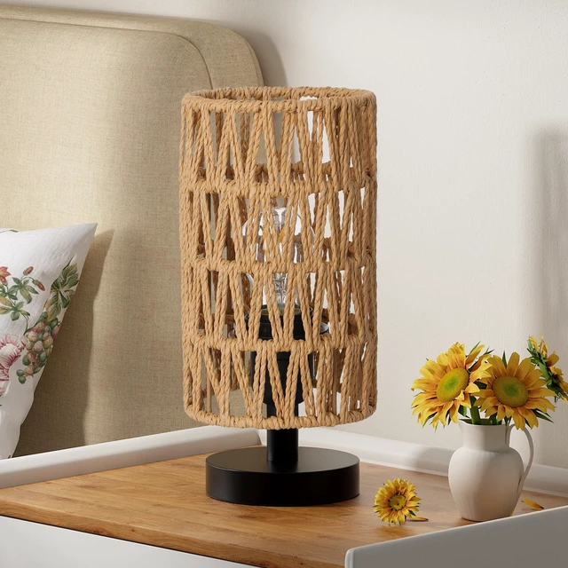 Main image of Table Lamps (Rattan Rope Shade - Black Base, 9" Inline Control) 3000K LED Blub Included 680 Lumens Easy Assembly Minimalist Design E26 for Kitchen for Kids Room