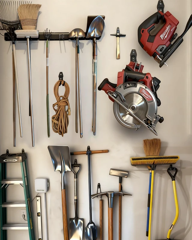 Alt view image 2 of 7 - Garden Tool Organizer 48 inches with 18 Garage Wall Hooks in 9 Types Thick Alloy Steel, Adjustable Hooks, Wear & Tear Resistant, Soft Anti-Scratch Hook Sleeves, For Yard Tools, Shovels, Shed