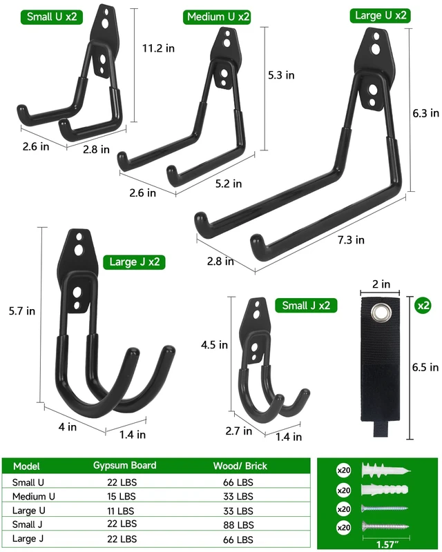 Alt view image 3 of 7 - Garden Tool Organizer 48 inches with 18 Garage Wall Hooks in 9 Types Thick Alloy Steel, Adjustable Hooks, Wear & Tear Resistant, Soft Anti-Scratch Hook Sleeves, For Yard Tools, Shovels, Shed