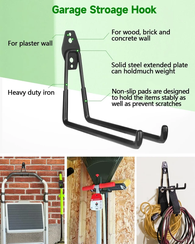 Alt view image 6 of 7 - Garden Tool Organizer 48 inches with 18 Garage Wall Hooks in 9 Types Thick Alloy Steel, Adjustable Hooks, Wear & Tear Resistant, Soft Anti-Scratch Hook Sleeves, For Yard Tools, Shovels, Shed