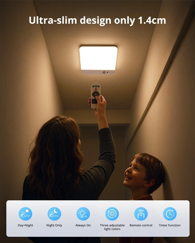 Alt view image 5 of 7 - Rechargeable Closet Lights Motion Sensored Wireless Renter Friendly 2 Pack Square Ceiling Lights No Wiring Needed, Magnetic, with Remote, Stick on Shower Hallway, Lampara de Techo Recargable