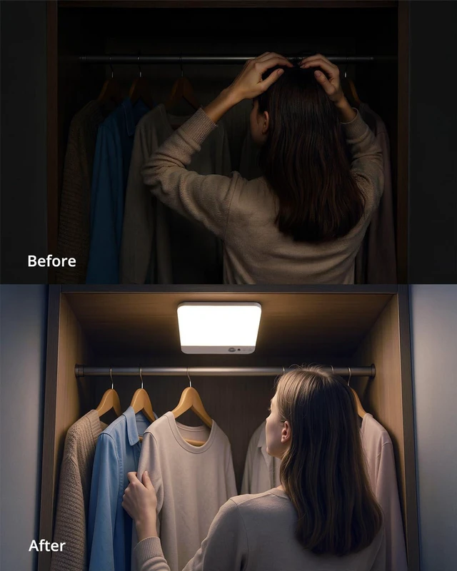 Alt view image 6 of 7 - Rechargeable Closet Lights Motion Sensored Wireless Renter Friendly 2 Pack Square Ceiling Lights No Wiring Needed, Magnetic, with Remote, Stick on Shower Hallway, Lampara de Techo Recargable