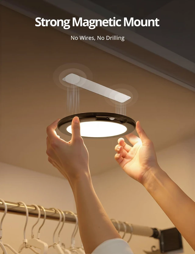 Alt view image 3 of 7 - 2 Pack Black Operated Battery Powered Motion Sensor Ceiling Lights Wireless, Rechargeable 60 Day Battery Life Waterproof Inside Shower Lighting with Remote Magnetic No Wiring for Garage Closet