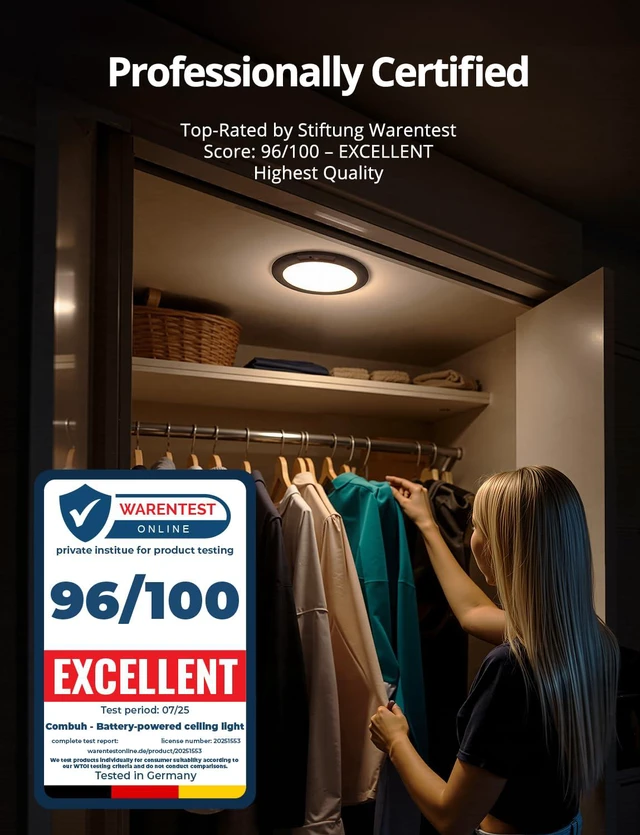Alt view image 4 of 7 - 2 Pack Black Operated Battery Powered Motion Sensor Ceiling Lights Wireless, Rechargeable 60 Day Battery Life Waterproof Inside Shower Lighting with Remote Magnetic No Wiring for Garage Closet