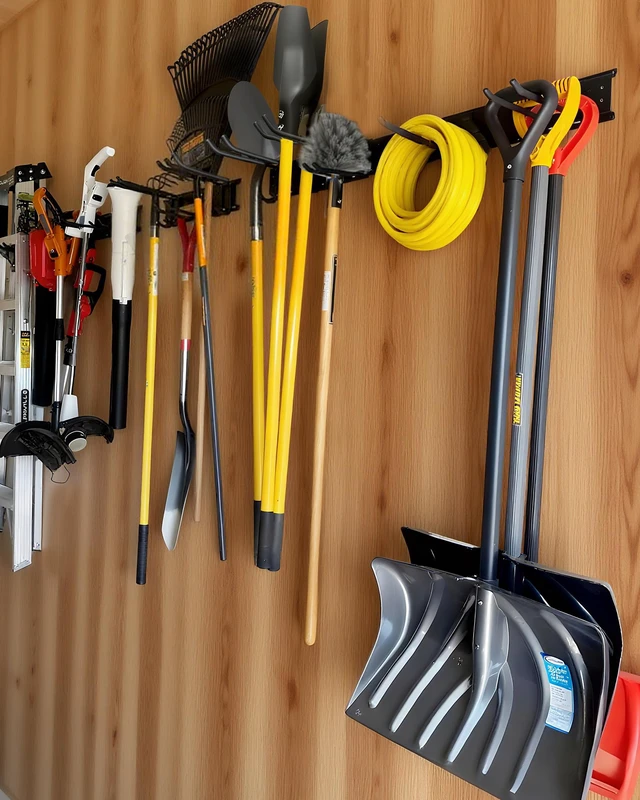 Alt view image 6 of 7 - 64 in Garage Tool Organizer Wall Mount, Adjustable Tool Storage Rack Heavy-duty 510 LBS, 10 Hooks in 4 Types, Wear & Tear Resistant, Soft Anti-Scratch Hook Sleeves, For Yard Tools, Shovels, Shed