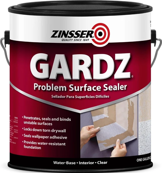 Main image of Gardz Water-Based Problem Surface Sealer, Clear, 1 Gallon Gardz problem surface sealer, 1 Gallon. Clear water-base sealer hardens & seals damaged drywall, torn paper. - Home Decor Products
