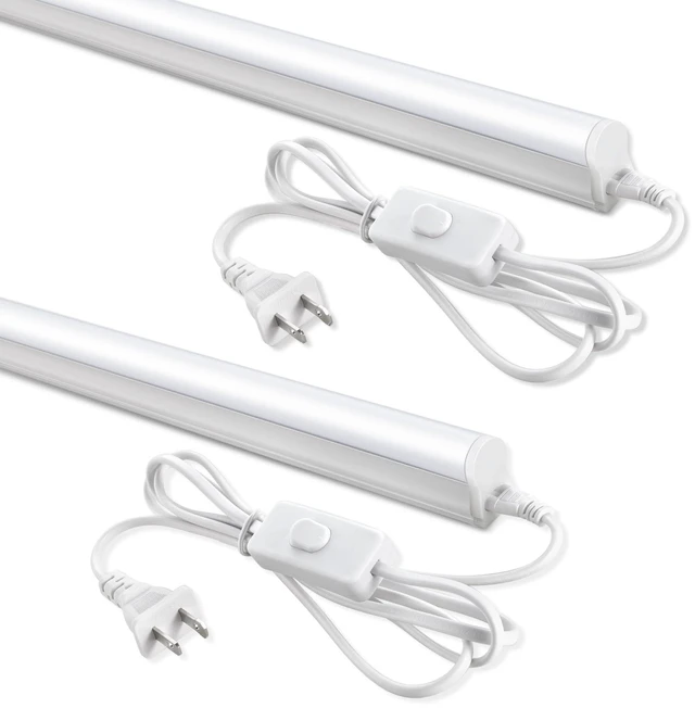 Main image of T5 LED Shop Lights 4FT, 20W 2300lm 6500K, Cabinet and Garage Light 2 Pack 4FT T5 LED Integrated Fixture; Linkable Strip Light with On/Off Switch for Garage Ceiling, Cabinet, Workshop, Basement