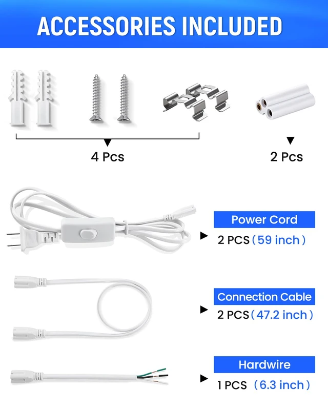 Alt view image 7 of 7 - T5 LED Shop Lights 4FT, 20W 2300lm 6500K, Cabinet and Garage Light 2 Pack 4FT T5 LED Integrated Fixture; Linkable Strip Light with On/Off Switch for Garage Ceiling, Cabinet, Workshop, Basement
