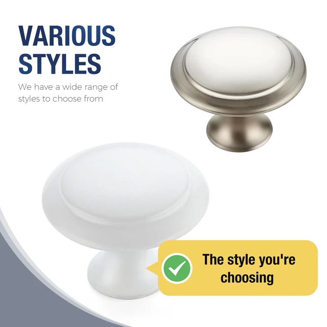 Alt view image 4 of 7 - White Cabinet Drawer Hardware,30mm Kitchen Cabinet Knobs,30 Pack Drawer Pulls, Stainless Steel, Round Shape, Smooth Touch, with Installation Screws, for Dressers Kitchens Cupboard