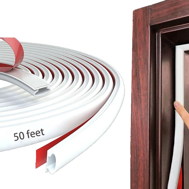 Main image of White Rubber Weather Stripping Door Seal Strip, D Shape Door Weather Seal Strip, Self-Adhesive Soundproofing Frame Insulation Tape for Doors Frame/Window Seal,Blocks Cold Drafts Noise