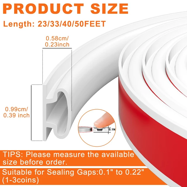 Alt view image 3 of 7 - White Rubber Weather Stripping Door Seal Strip, D Shape Door Weather Seal Strip, Self-Adhesive Soundproofing Frame Insulation Tape for Doors Frame/Window Seal,Blocks Cold Drafts Noise