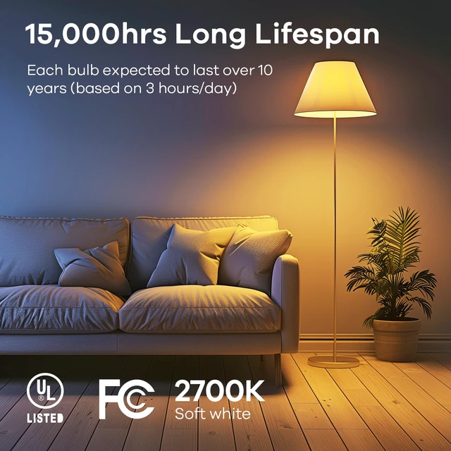 Alt view image 5 of 7 - A19 LED Light Bulbs Dimmable, 40 Watt Equivalent, E26 Base, 2700K Soft White, 5W 450 Lumens CRI80+, 120V, UL Listed FCC Certified, LED Lights for Bedroom Living Room Home Office, 6 Packs