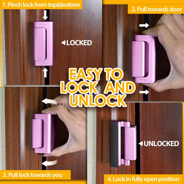 Alt view image 6 of 7 - Door Reinforcement Lock Withstands 800 lbs of Force - Pink Door Lock Latch Drilling Required Extra Proof Door Lock for Kids Safety, Prevents Unauthorized Entry Add a Door Security Lock for Home Safety