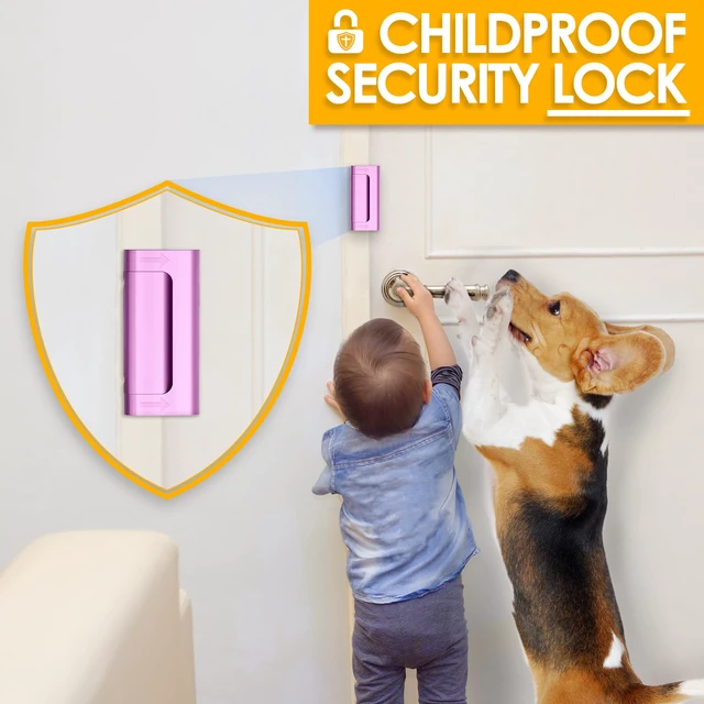 Alt view image 4 of 7 - Door Reinforcement Lock Withstands 800 lbs of Force - Pink Door Lock Latch Drilling Required Extra Proof Door Lock for Kids Safety, Prevents Unauthorized Entry Add a Door Security Lock for Home Safety