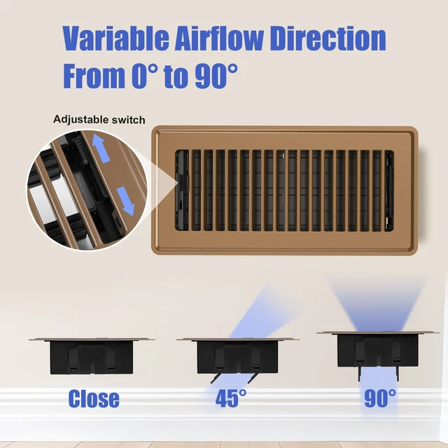 Alt view image 4 of 7 - Floor Register 4x10, 6-Pack Brown Floor Vent Covers for Home Floor Heavy Duty Steel Walkable Floor Vents, Quiet & Adjustable Airflow Air Vent Covers, Rust Proof Finish 4" x 10'' Floor Grates