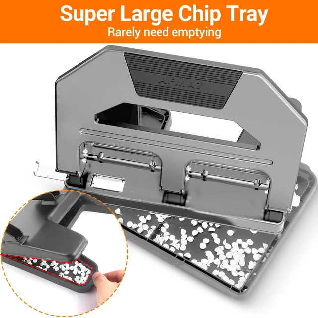 Alt view image 6 of 6 - Heavy Duty 3 Hole Puncher, 50-Sheet Paper Punch Heavy Duty, 50% Reduced Effort Three Hole Punch, 10K+ Uses, Metal Hole Puncher 3 Ring w/Large Tray, Bulit-in S.S. Paper Guide HPX4(Gray)