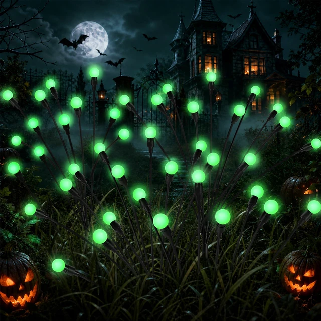 Main image of Solar Halloween Lights(4Pack 40LED), Green Outdoor Halloween Decor Scary Swaying Firefly Lights Waterproof for Garden Decor, 2 Lighting Mode, Auto On/Off, Yard Solar Lights Gardening Gifts
