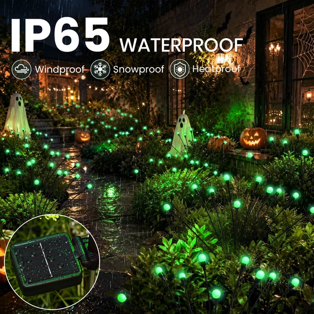 Alt view image 4 of 7 - Solar Halloween Lights(4Pack 40LED), Green Outdoor Halloween Decor Scary Swaying Firefly Lights Waterproof for Garden Decor, 2 Lighting Mode, Auto On/Off, Yard Solar Lights Gardening Gifts
