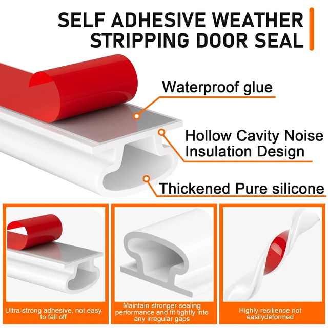 Alt view image 2 of 7 - White Rubber Weather Stripping Door Seal Strip, D Shape Door Weather Seal Strip, Self-Adhesive Soundproofing Frame Insulation Tape for Doors Frame/Window Seal,Blocks Cold Drafts Noise
