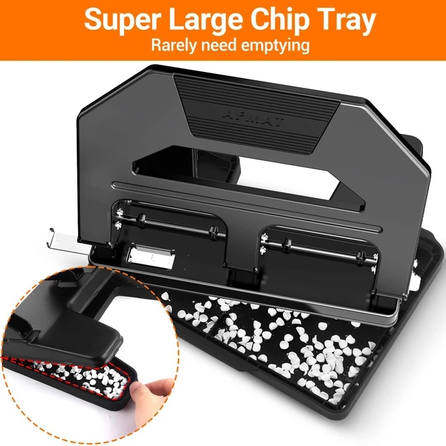Alt view image 6 of 6 - Heavy Duty 3 Hole Puncher, 50-Sheet Paper Punch Heavy Duty, 50% Reduced Effort Three Hole Punch, 10K+ Uses, Metal Hole Puncher 3 Ring w/Large Tray, Bulit-in S.S. Paper Guide HPX4(Black)