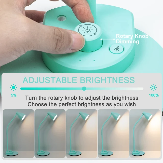 Alt view image 3 of 7 - LED Desk Lamp with USB Charging Port, 3 Color Modes Dimmable, Teal Reading Lamp, Auto Dimming Task Lamp, Flexible Neck Table Light for Office Dorm Bedside, Adapter Include