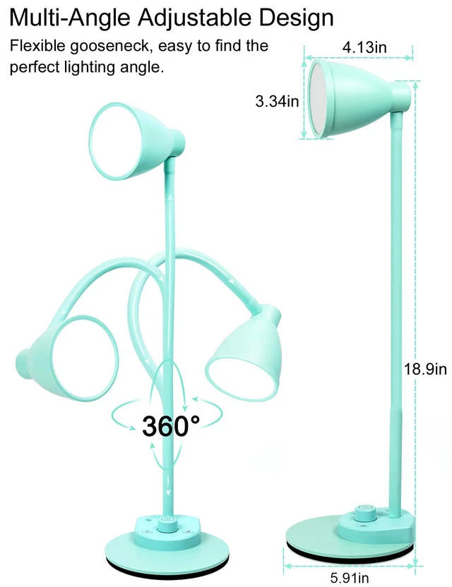 Alt view image 7 of 7 - LED Desk Lamp with USB Charging Port, 3 Color Modes Dimmable, Teal Reading Lamp, Auto Dimming Task Lamp, Flexible Neck Table Light for Office Dorm Bedside, Adapter Include