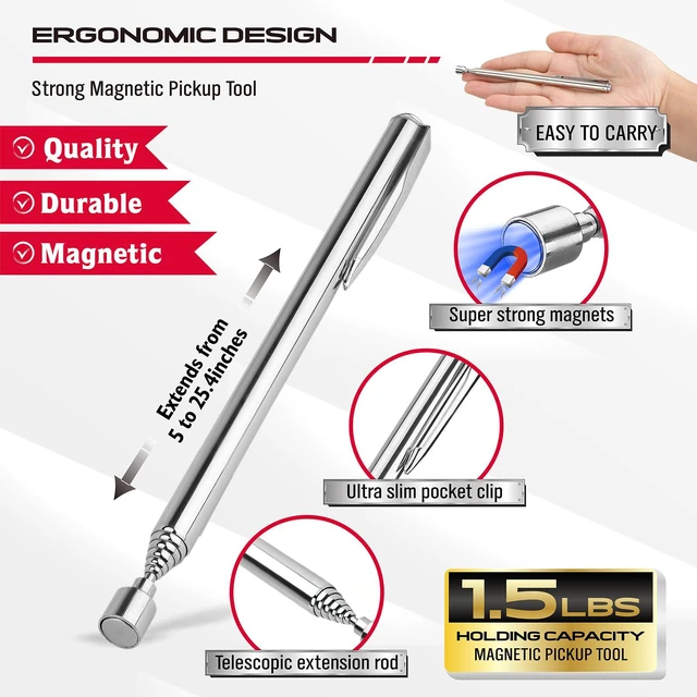 Alt view image 6 of 7 - 6-Piece Telescoping Magnetic Pickup Tools Set: 31in Portable Magnetic Pickup Stick, 25in Pen-Style Magnetic Pickup Tool, 20in Flexible Bendable Spring Magnet Stick with 4in 9in Magnet Parts Tray