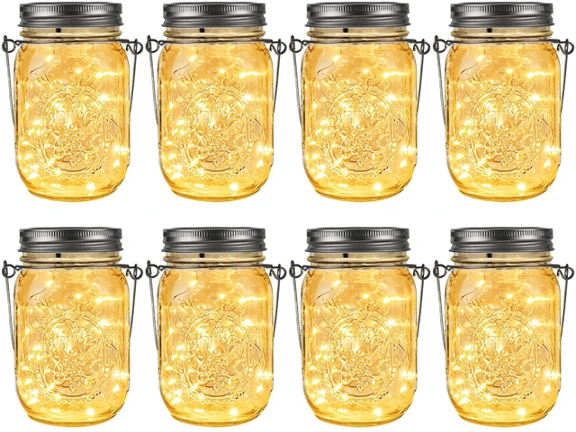 Main image of Solar Mason Jar Lights, 8 Pack 30 Led String Fairy Lights Garden Lights Outdoor Waterproof Metal Lid Hanging Solar Lanterns for Outdoor, Garden, Patio, Lawn, Balcony Decoration