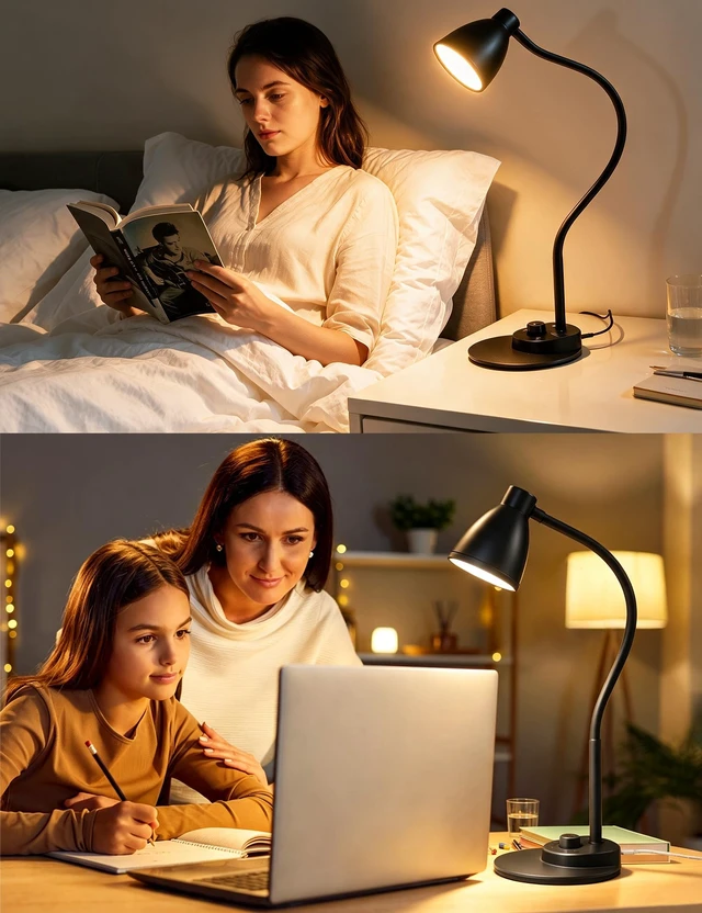 Alt view image 6 of 7 - LED Desk Lamp with USB Charging Port 3 Color Modes Dimmable, Black Reading Light Intelligent Induction Auto Dimming Task Lamp Neck Flexible Table Lamp for Bedside Office, AC Adapter Include