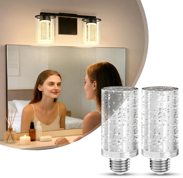 Main image of LED Light Bulbs, 3000K Dimmable Decorative Bubble Light Bulb 2 Pack Led Bulbs 40 Watt Equivalent Modern Acrylic Bulbs E26 Warm White 5W Suitable for Vanity Lights Chandelier Wall Sconce