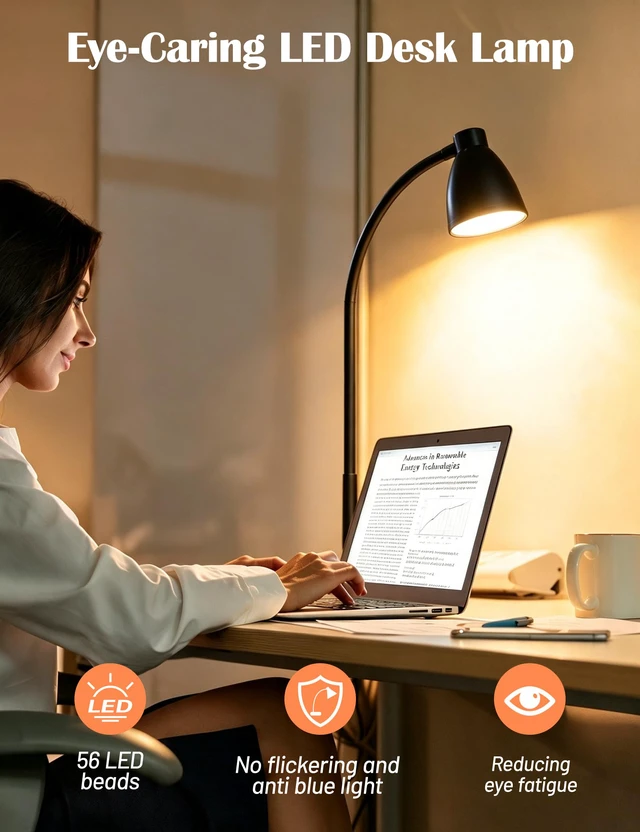 Alt view image 3 of 7 - LED Desk Lamp with USB Charging Port 3 Color Modes Dimmable, Black Reading Light Intelligent Induction Auto Dimming Task Lamp Neck Flexible Table Lamp for Bedside Office, AC Adapter Include