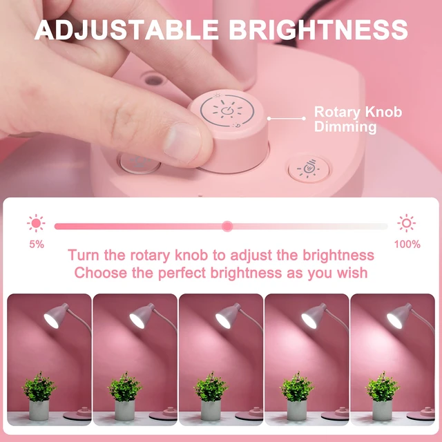 Alt view image 3 of 4 - Cute Desk Lamp with USB Charging Port, 3 Color Modes Dimmable, Pink Pink Lamp LED Reading Lamp, Flexible Neck Auto Dimming Table Task Light for Home Office Dorm Bedside